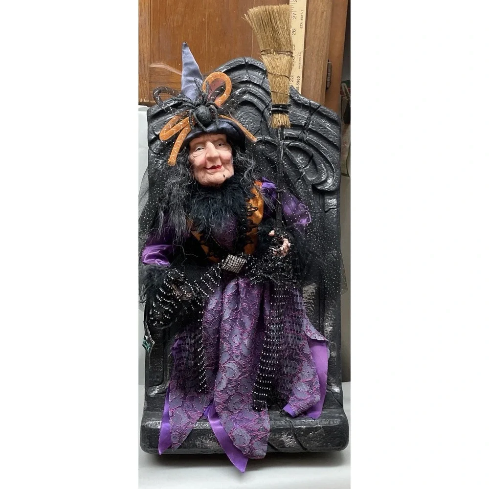 Large Gravestone Witch Boom Spider Door Greeter Halloween Decor 24
